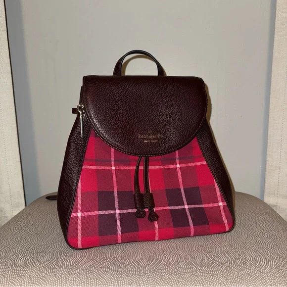 Kate Spade Plaid Leila Medium Flap Backpack - Picture 1 of 5